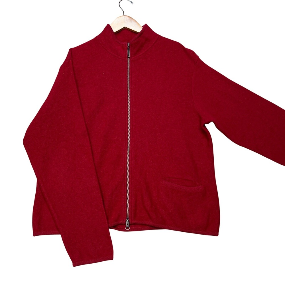 Woolrich Cardigan Women Large Ruby Red Long Sleeve Wool Full-Zip Knit Sweater